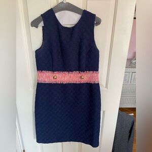 Navy Sail to Sable Dress with Pink Tweed Accent